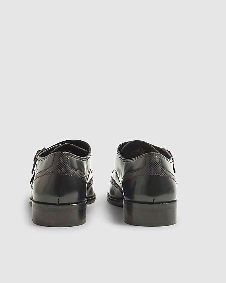 Black Square Toe Monk Shoes