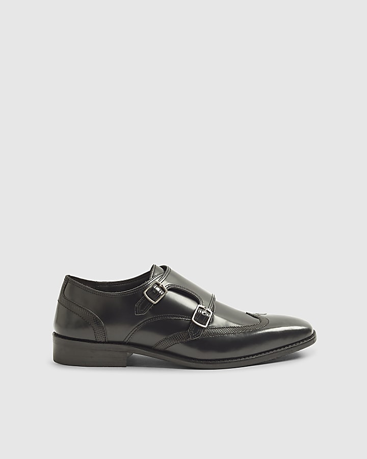 Black Square Toe Monk Shoes