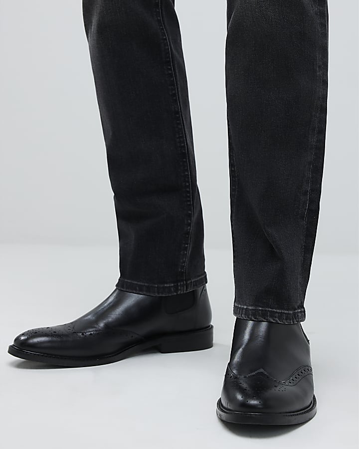 Black Leather Brogue Boots
