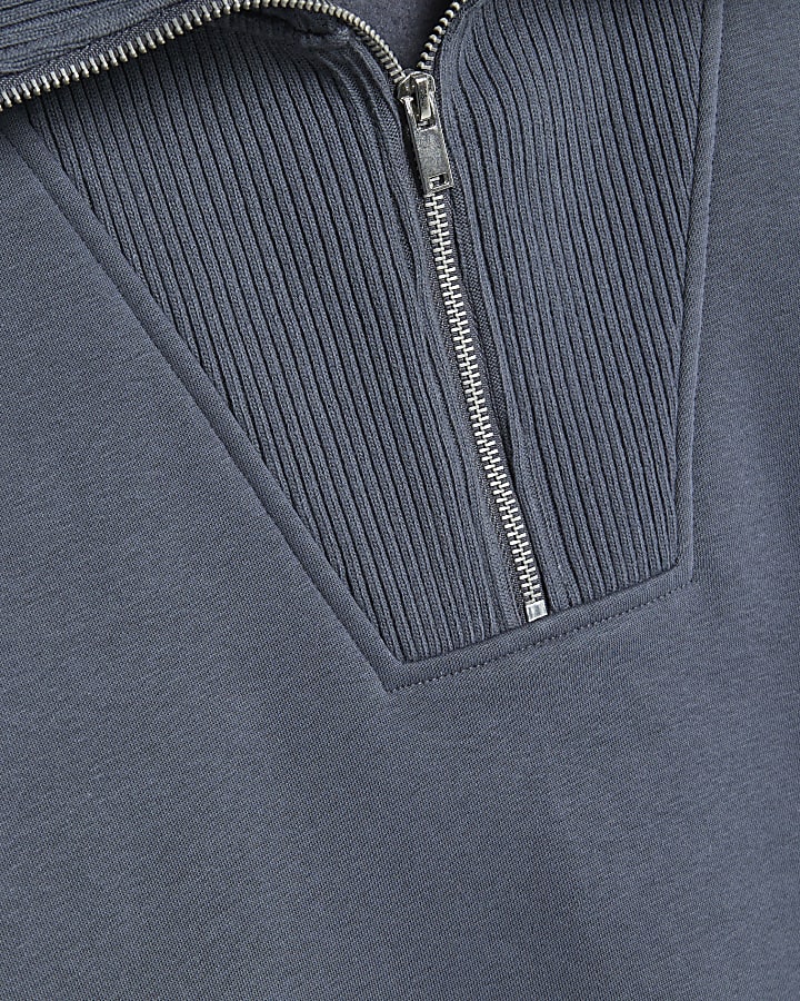 Grey Regular Fit Ribbed Sweatshirt