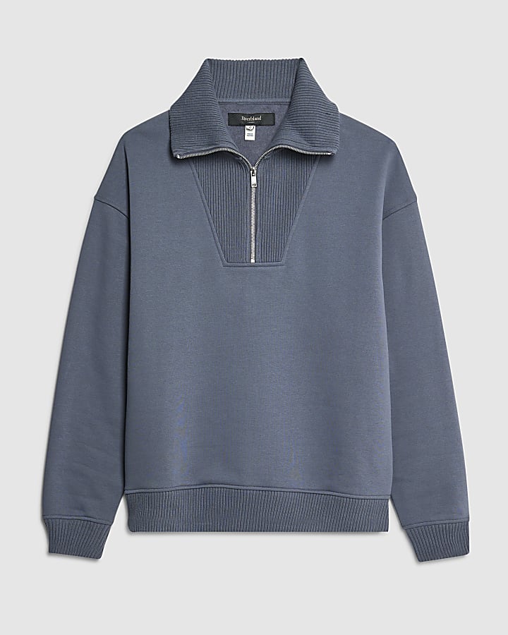 Grey Regular Fit Ribbed Sweatshirt