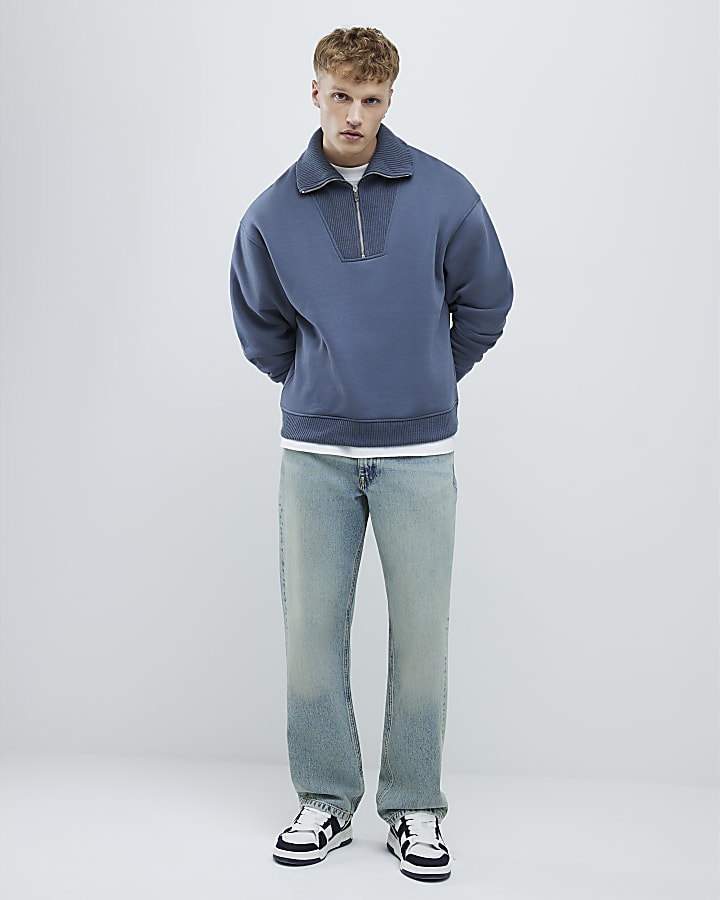Grey Regular Fit Ribbed Sweatshirt