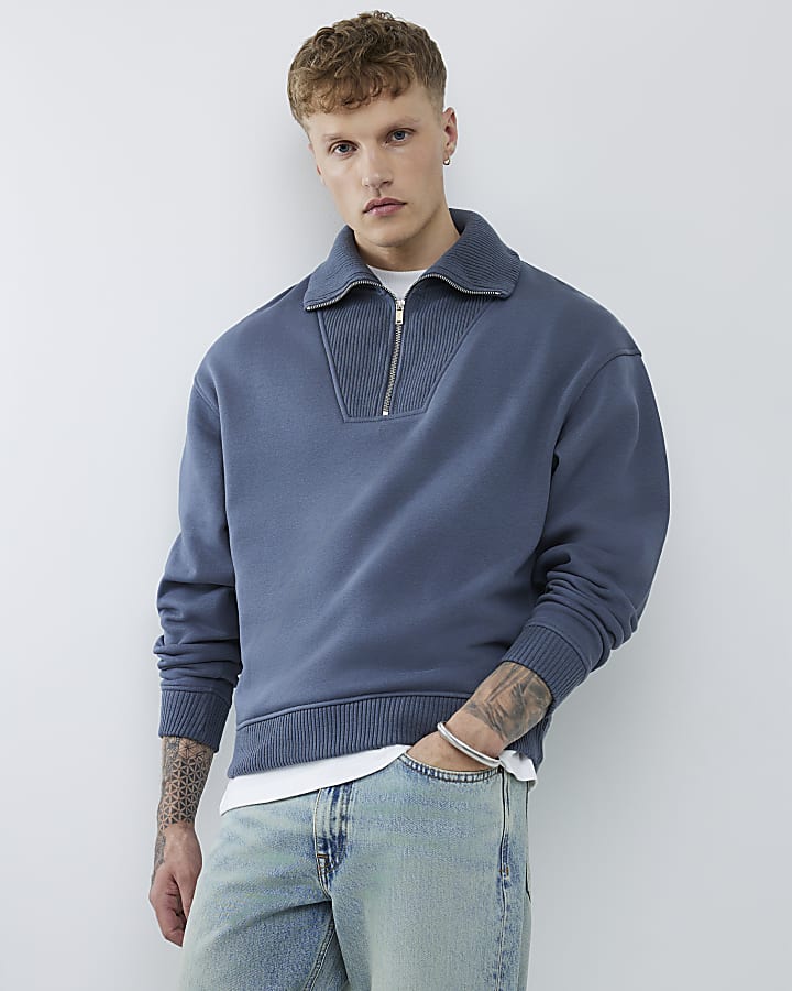 Grey Regular Fit Ribbed Sweatshirt