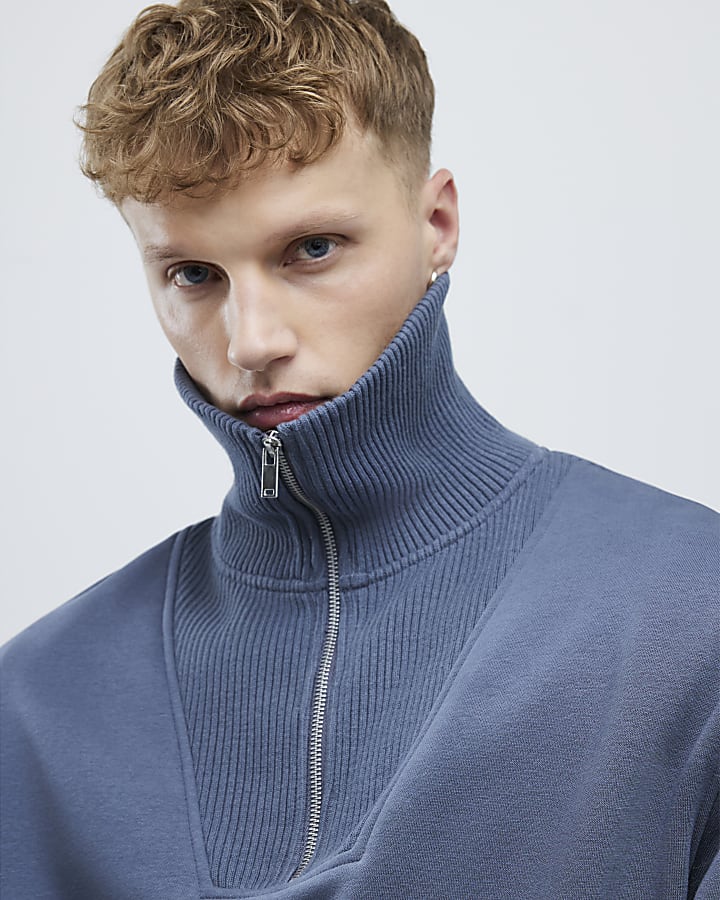 Grey Regular Fit Ribbed Sweatshirt