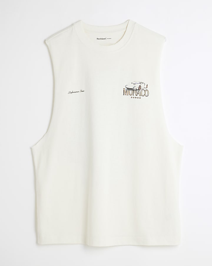 Cream Oversized Fit Monaco Car Tank Top