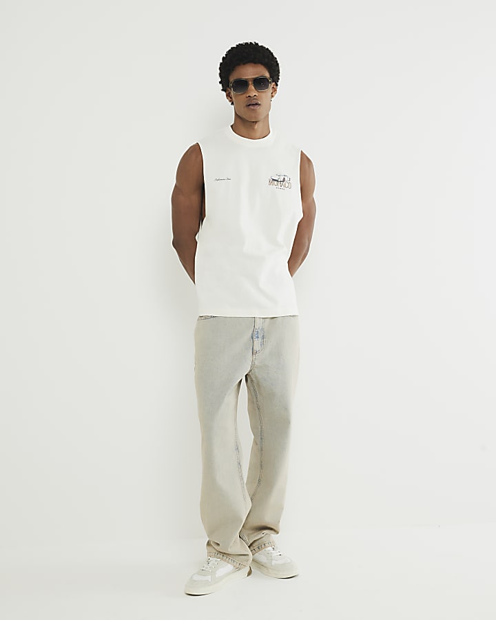 Cream Oversized Fit Monaco Car Tank Top
