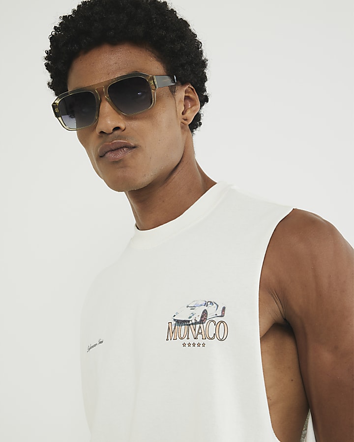 Cream Oversized Fit Monaco Car Tank Top