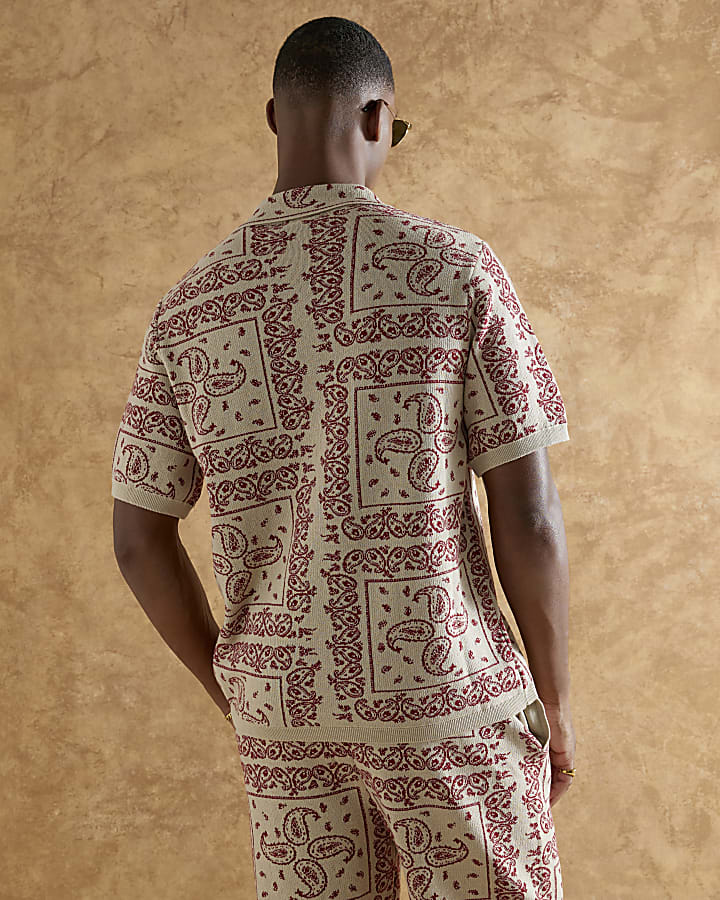 Red Paisley Short Sleeve Revere Shirt