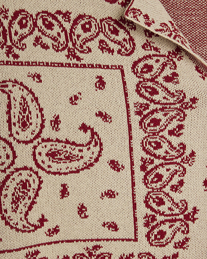 Red Paisley Short Sleeve Revere Shirt