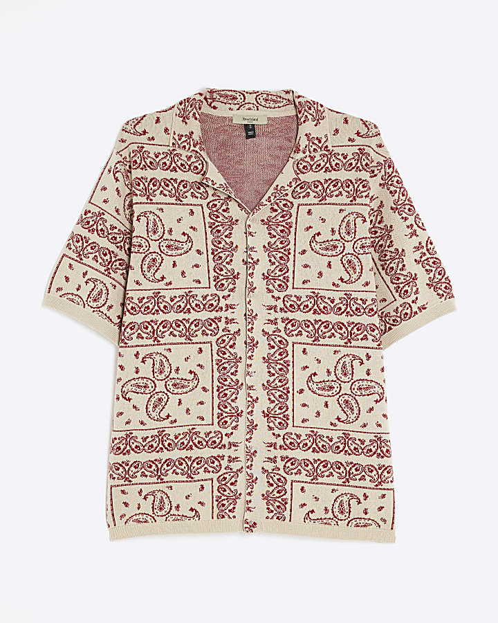 Red Paisley Short Sleeve Revere Shirt