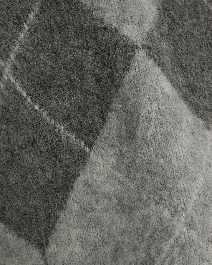 Grey Regular Fit Brushed Argyle Jumper