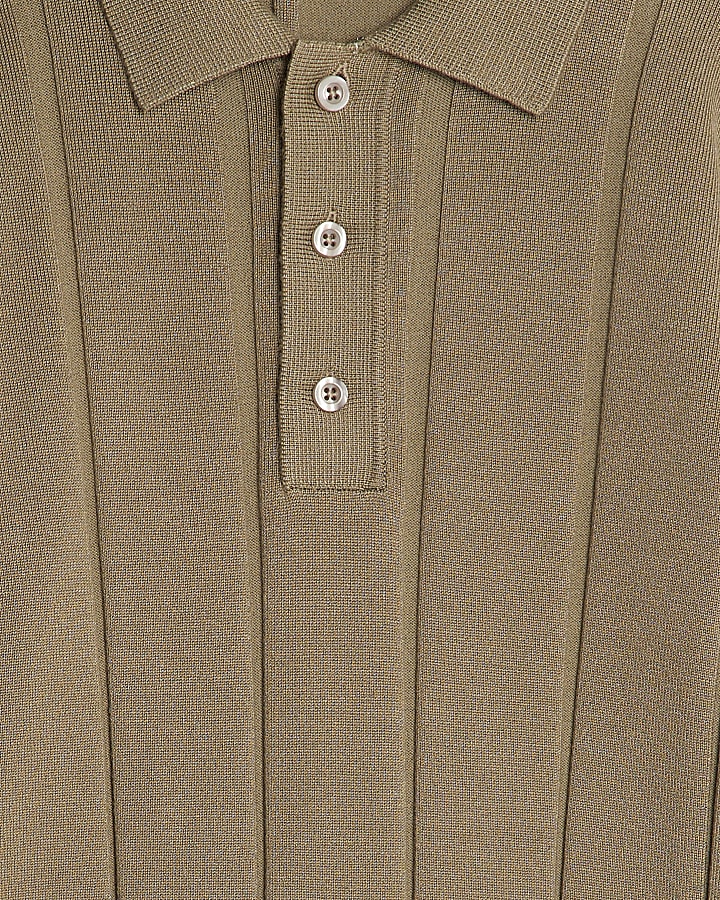 Beige Muscle Fit Ribbed Polo Shirt