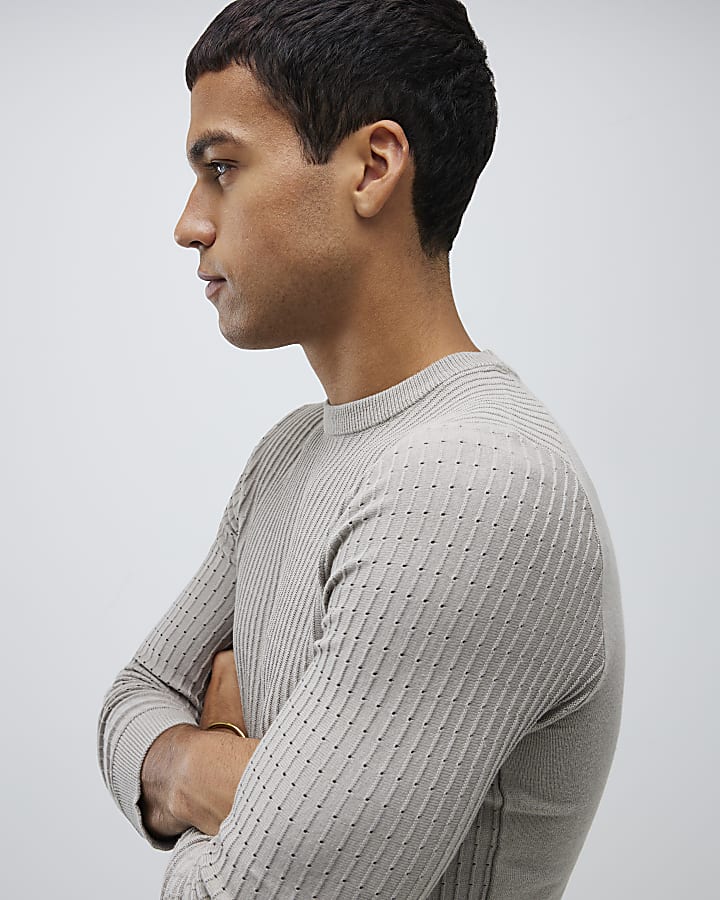 Grey Long Sleeve Muscle Fit Jumper
