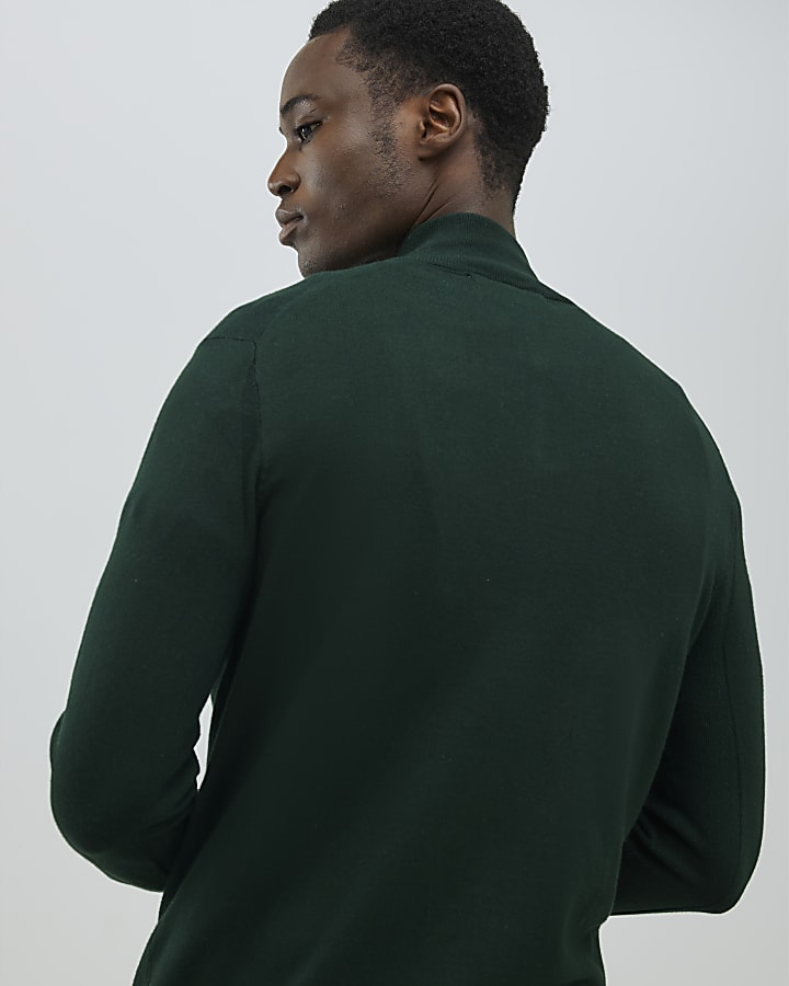 Green Slim Fit Half Zip Jumper