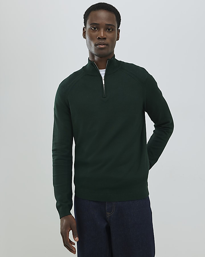 Green Slim Fit Half Zip Jumper