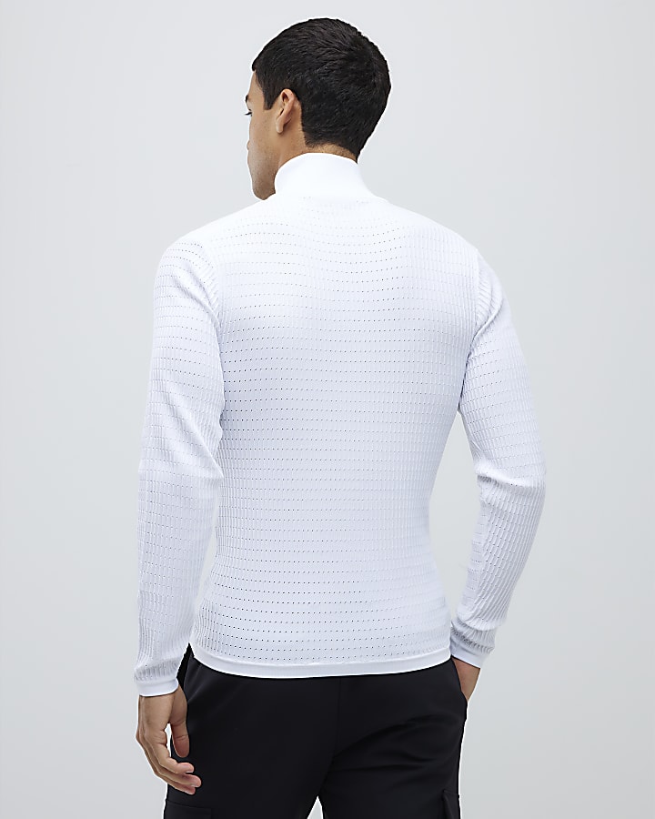 White Long Sleeve Knitted Funnel Jumper