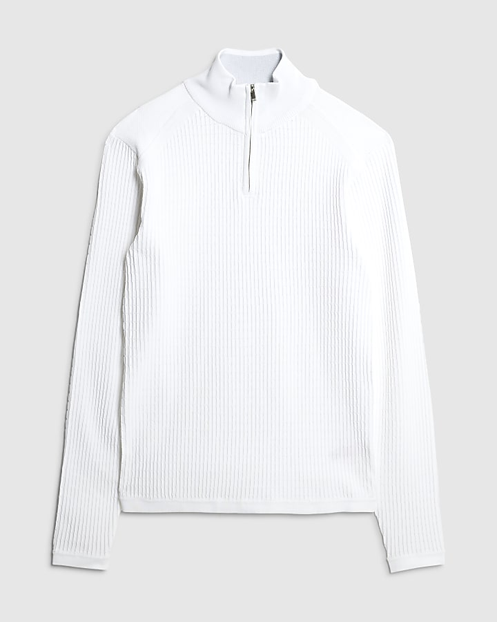 White Long Sleeve Knitted Funnel Jumper