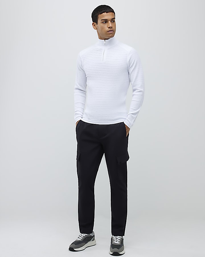 White Long Sleeve Knitted Funnel Jumper