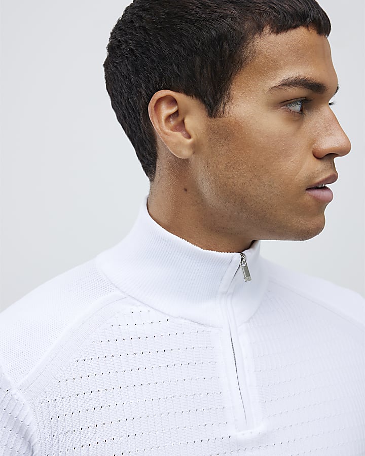 White Long Sleeve Knitted Funnel Jumper