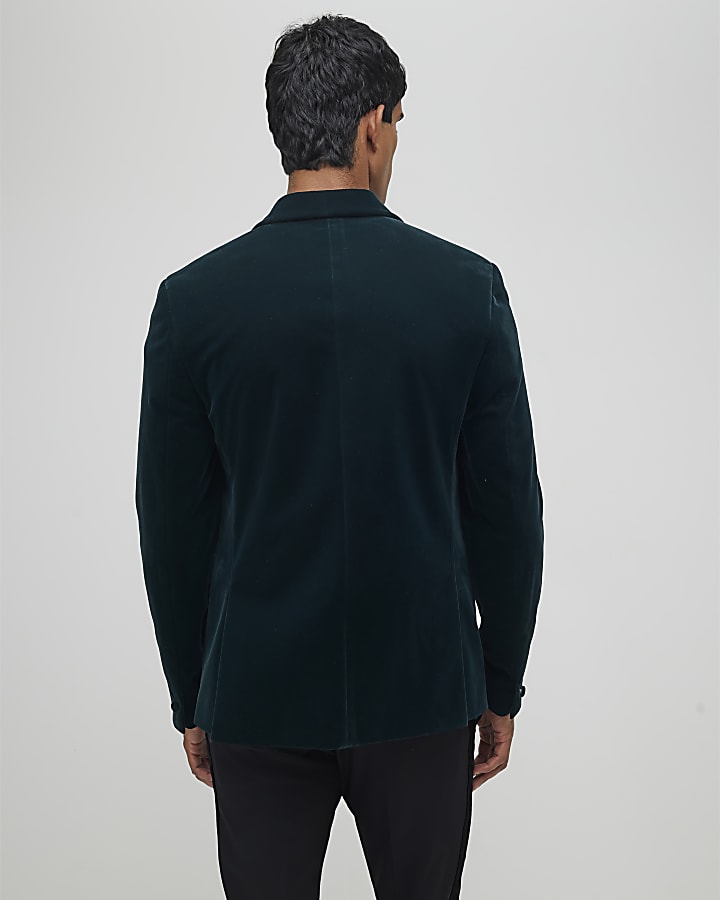 Green Slim Fit Velvet Suit Jacket