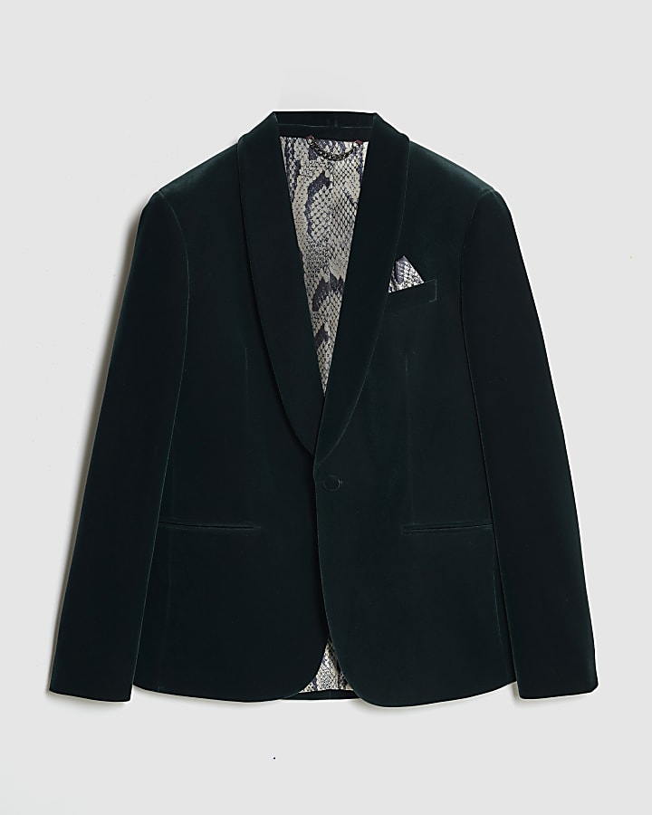 Green Slim Fit Velvet Suit Jacket