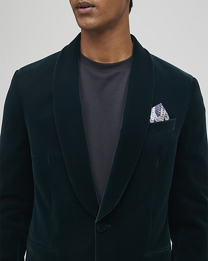 Green Slim Fit Velvet Suit Jacket