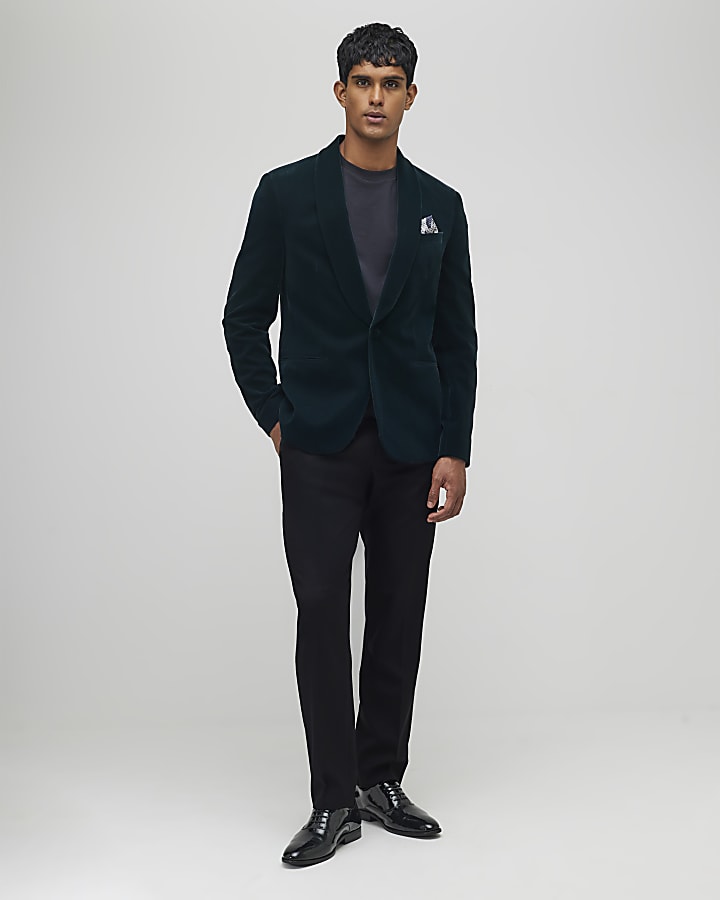 Green Slim Fit Velvet Suit Jacket