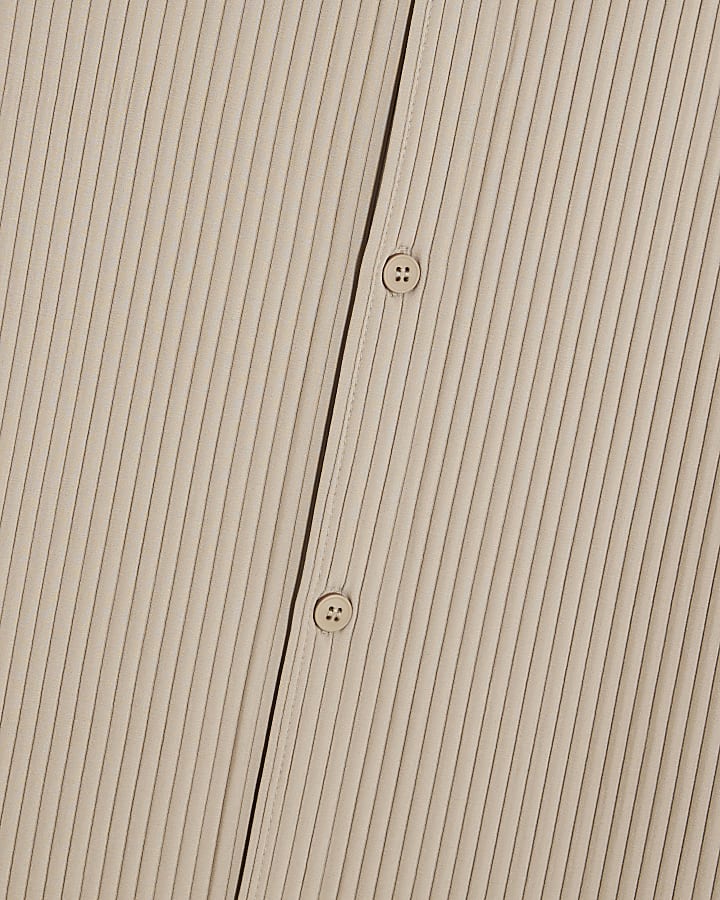 Beige Boxy Fit Chunky Plisse Revere Shirt