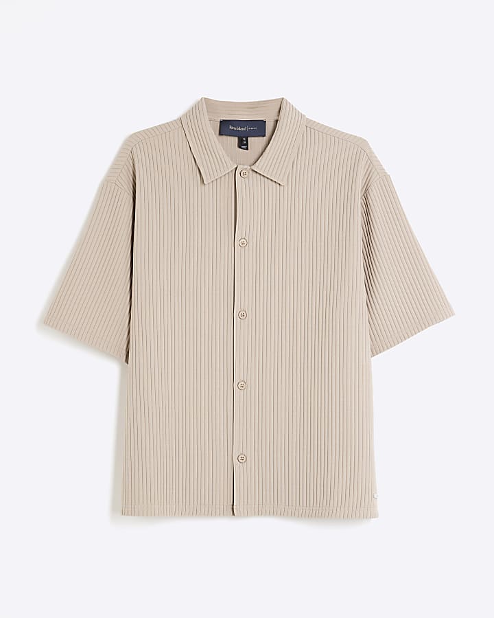 Beige Boxy Fit Chunky Plisse Revere Shirt