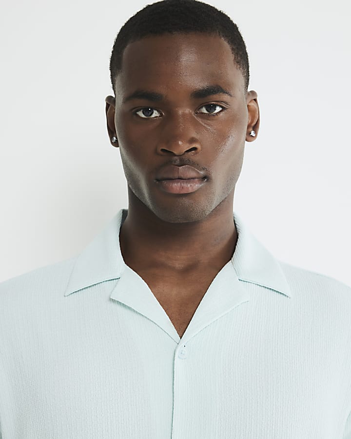 Blue Regular Fit Crinkle Textured Shirt