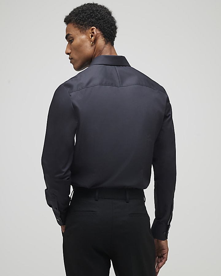 Black Slim Fit Trimmed Suit Shirt