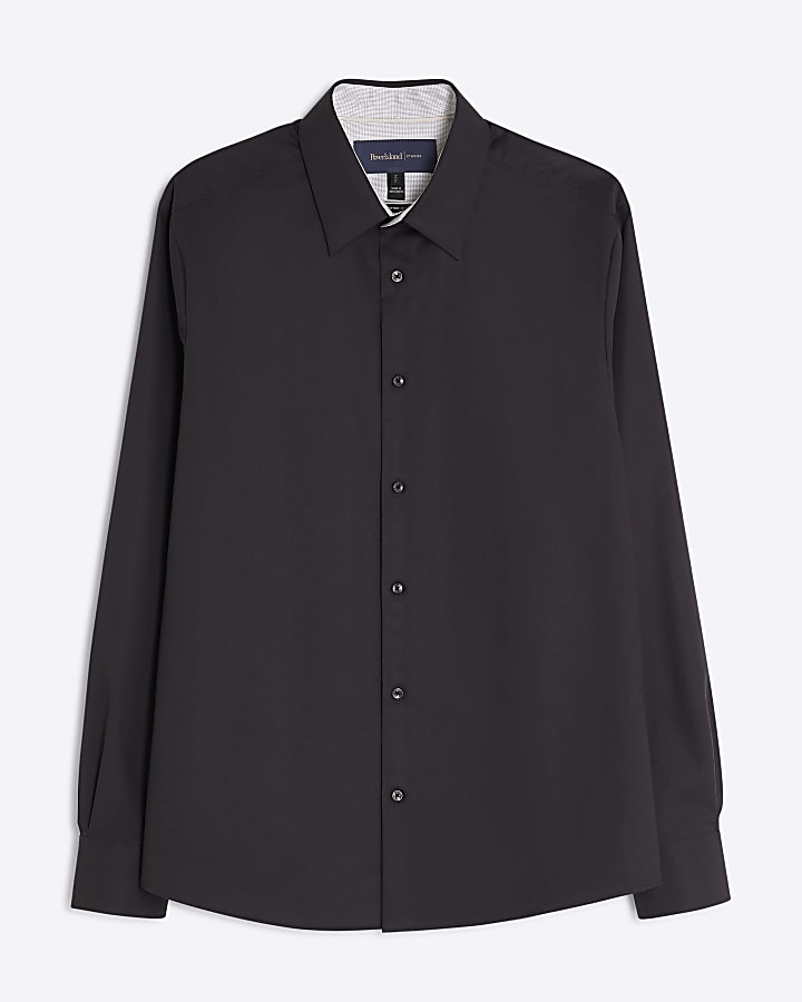 Black Slim Fit Trimmed Suit Shirt
