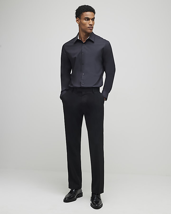 Black Slim Fit Trimmed Suit Shirt