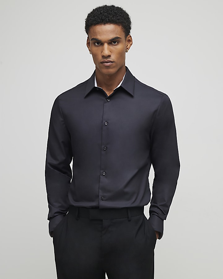 Black Slim Fit Trimmed Suit Shirt