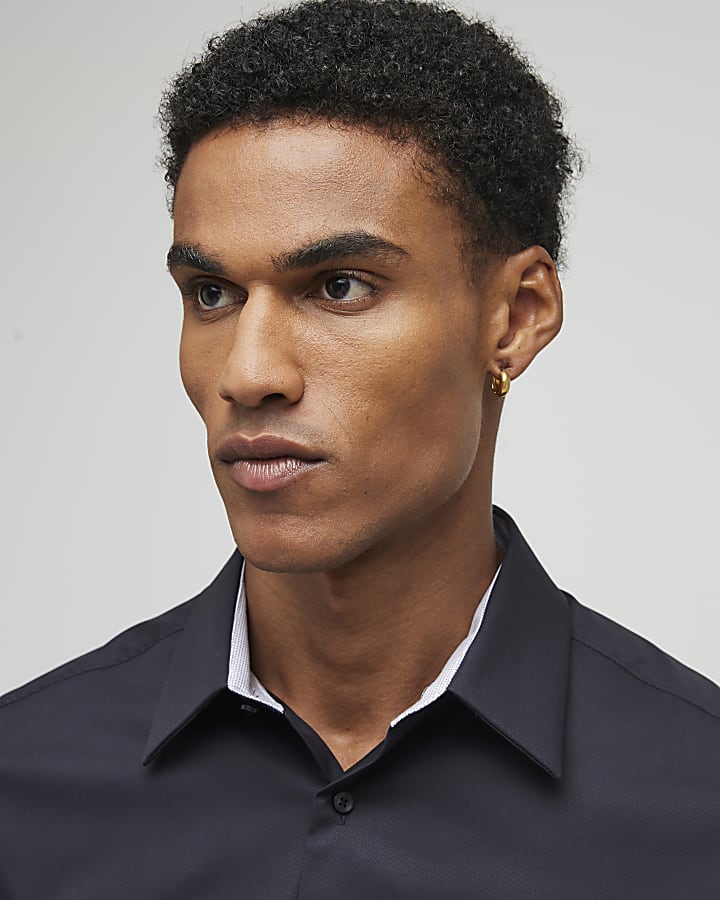 Black Slim Fit Trimmed Suit Shirt