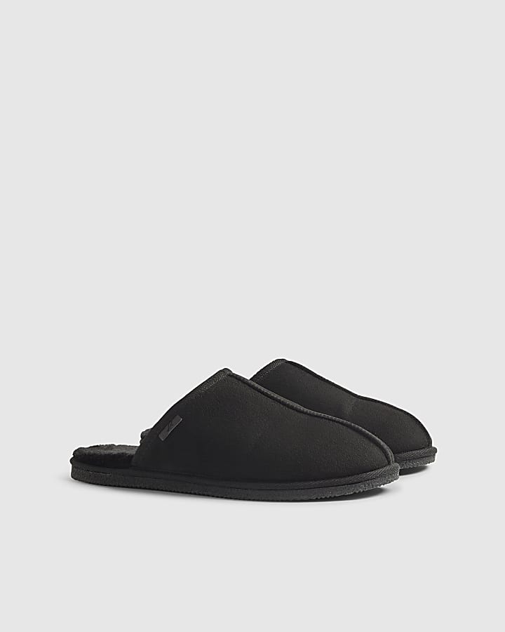 Black Microfibre Mule Slipper