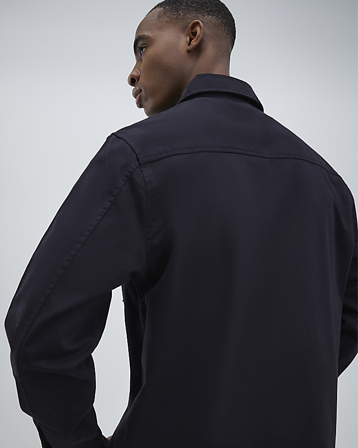 Black Regular Fit Zipped Overshirt
