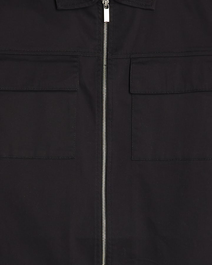 Black Regular Fit Zipped Overshirt