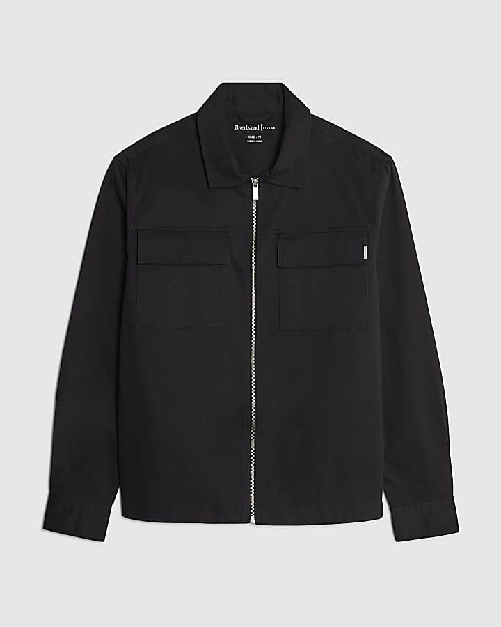 Black Regular Fit Zipped Overshirt