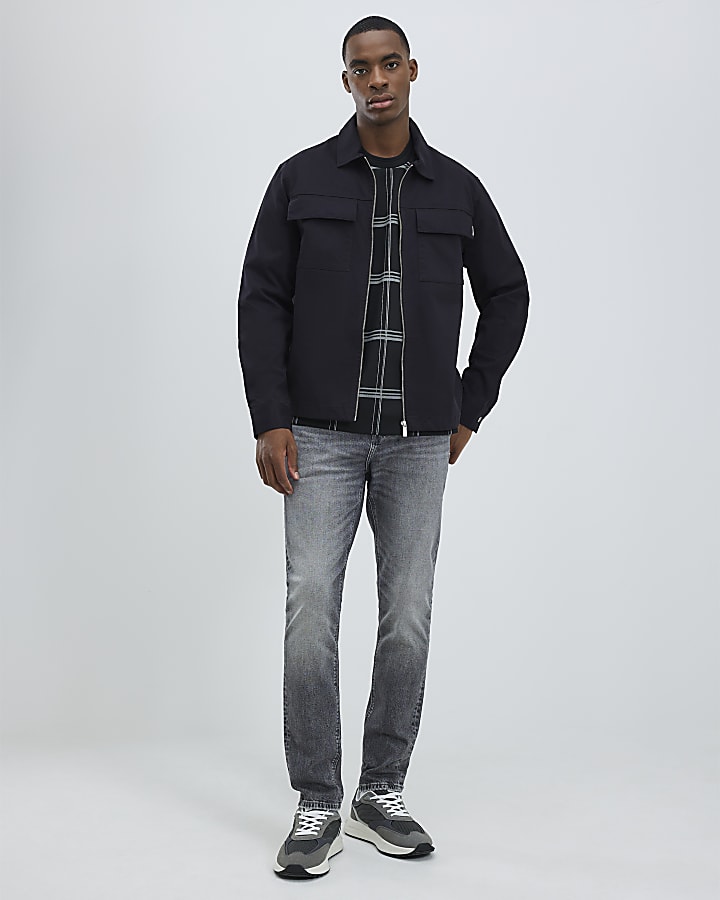 Black Regular Fit Zipped Overshirt
