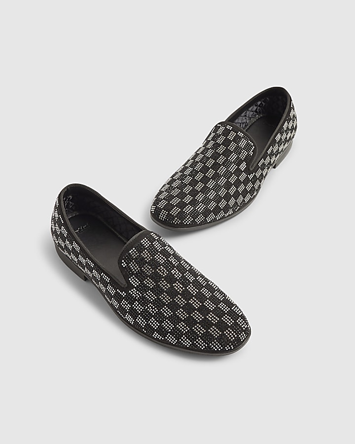 Silver Checkerboard Slip On Loafers
