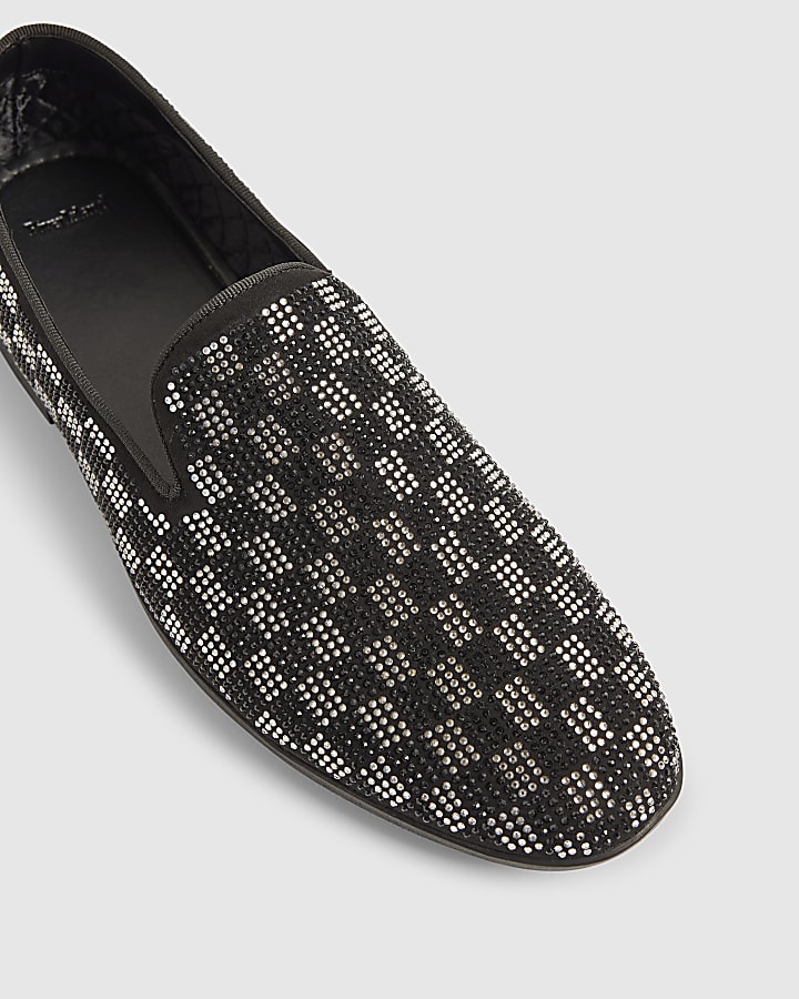Silver Checkerboard Slip On Loafers