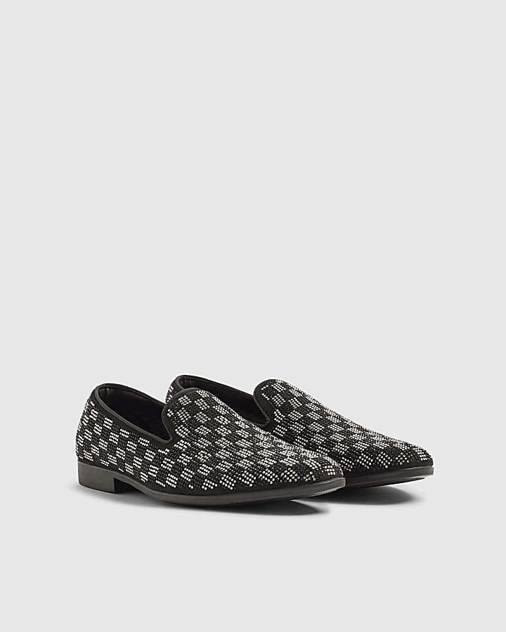 Silver Checkerboard Slip On Loafers
