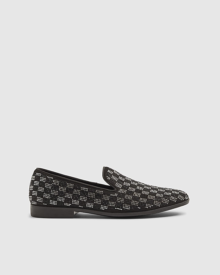 Silver Checkerboard Slip On Loafers
