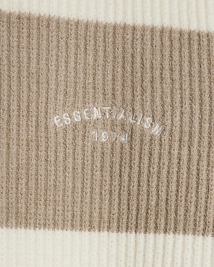 Cream Slim Fit Stripe Rib Blocked Jumper