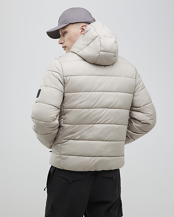 Beige  Hooded Puffer Jacket