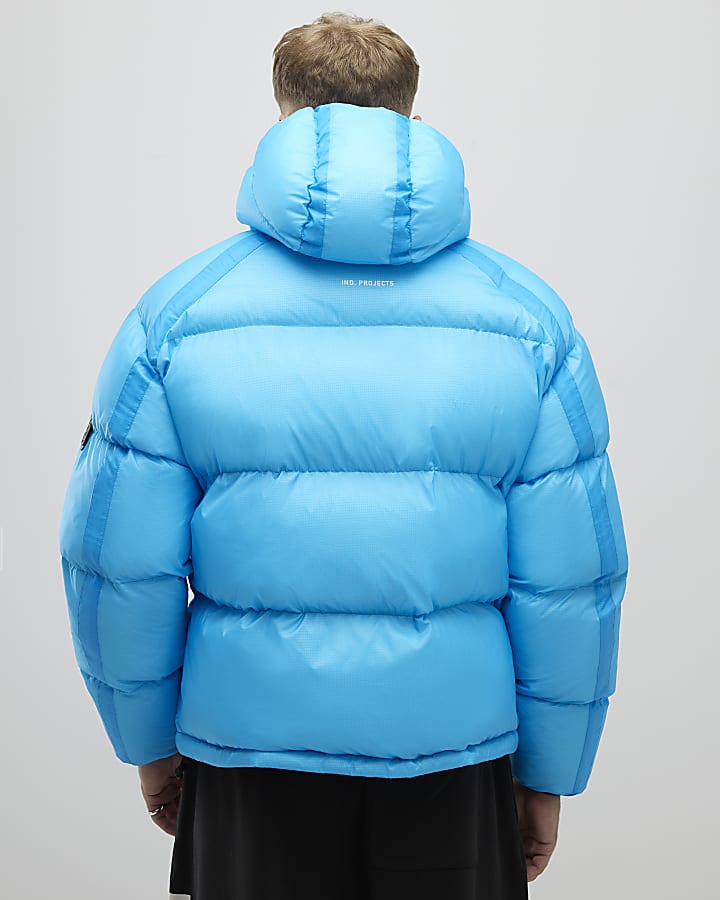 Blue Oversized Fit Taped Puffer Jacket