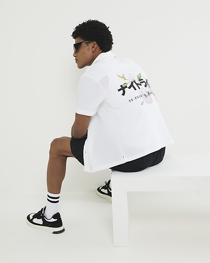 White Regular Fit Floral Japanese Shirt