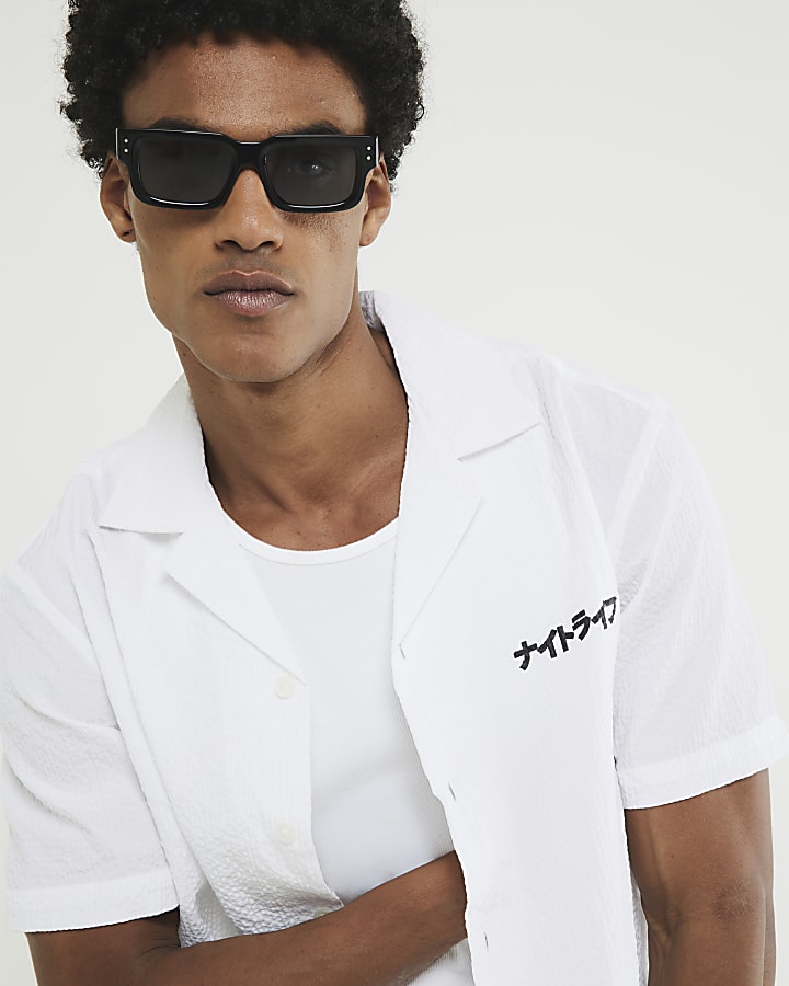 White Regular Fit Floral Japanese Shirt