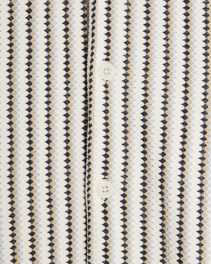 Cream Regular Fit Stripe Textured Shirt